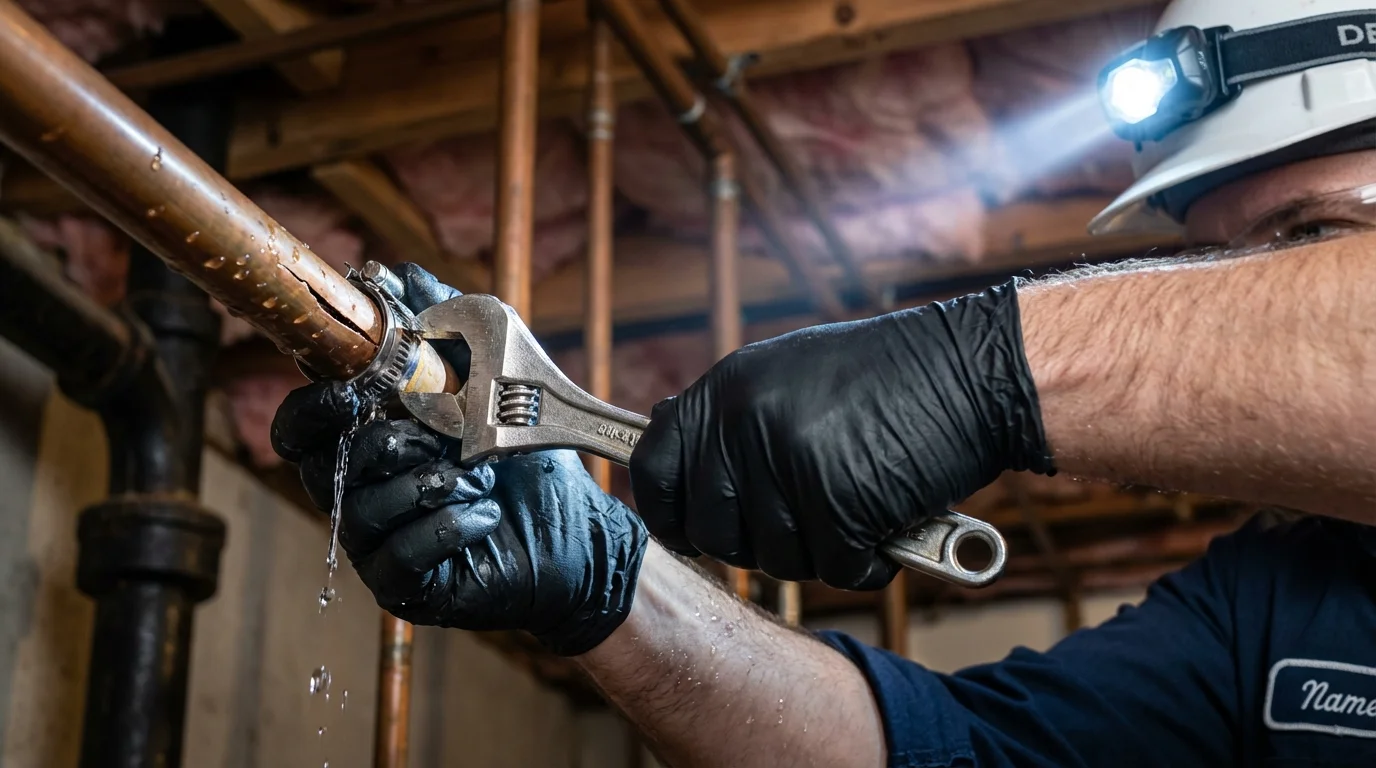 Emergency pipe clamp repair being performed by a Johns Plumbing LLC plumber in Jayuya